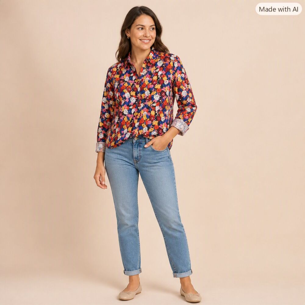 Nautica Multicolor Floral Button‑Down Shirt – Size Medium – EUC